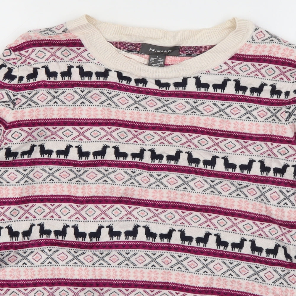 Primark Womens Ivory Boat Neck Geometric Viscose Pullover Jumper Size 10