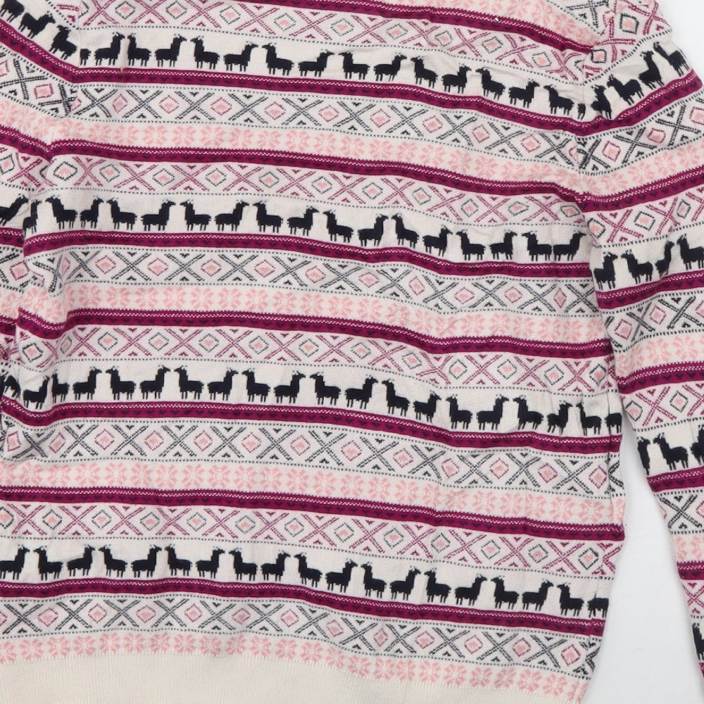 Primark Womens Ivory Boat Neck Geometric Viscose Pullover Jumper Size 10