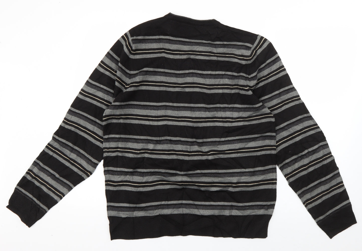 Autograph Mens Blue V-Neck Striped Acrylic Pullover Jumper Size M