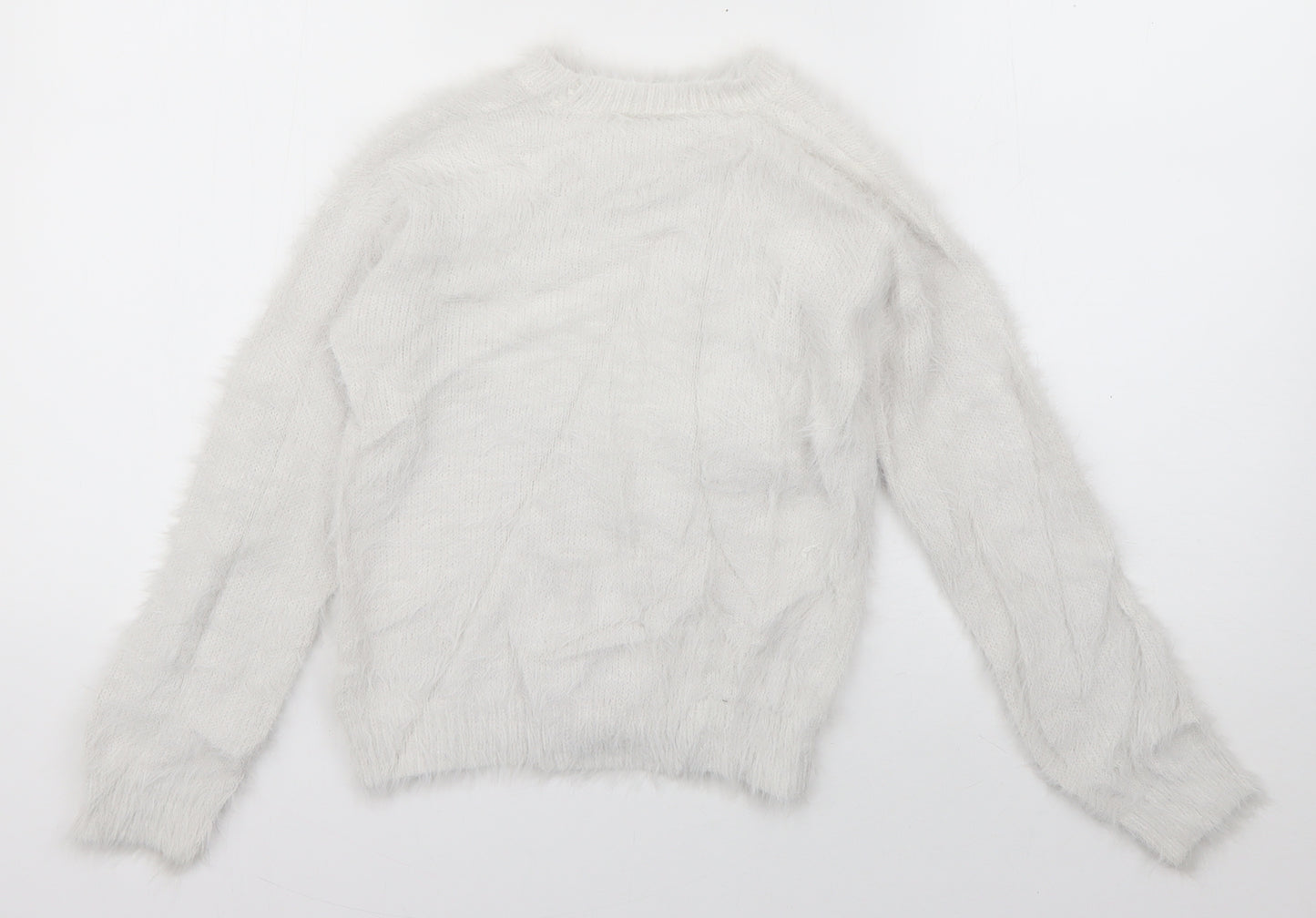 F&F Girls White Round Neck  Polyamide Pullover Jumper Size 7-8 Years  Pullover - Snowflake