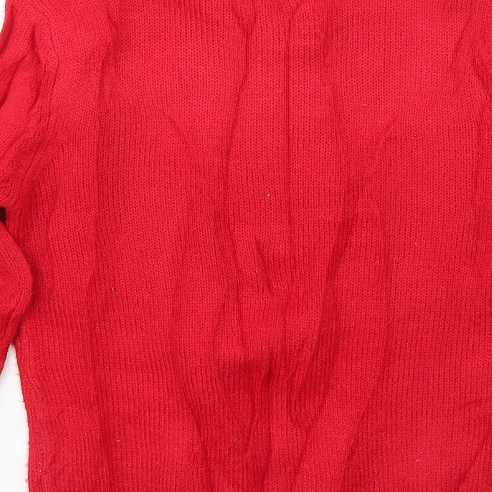 Peacocks Girls Red Round Neck  Acrylic Pullover Jumper Size 6-7 Years  Pullover - Rudolph