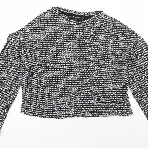 Stradivarius Womens Black Striped Cotton Pullover Sweatshirt Size L  Pullover