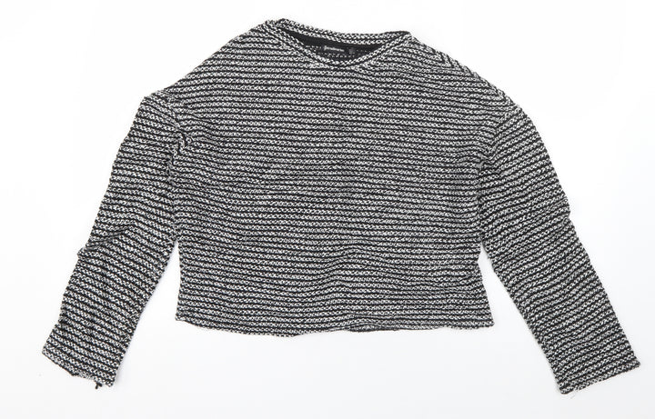 Stradivarius Womens Black Striped Cotton Pullover Sweatshirt Size L  Pullover