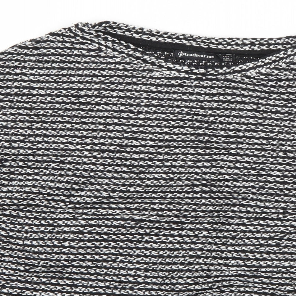 Stradivarius Womens Black Striped Cotton Pullover Sweatshirt Size L  Pullover