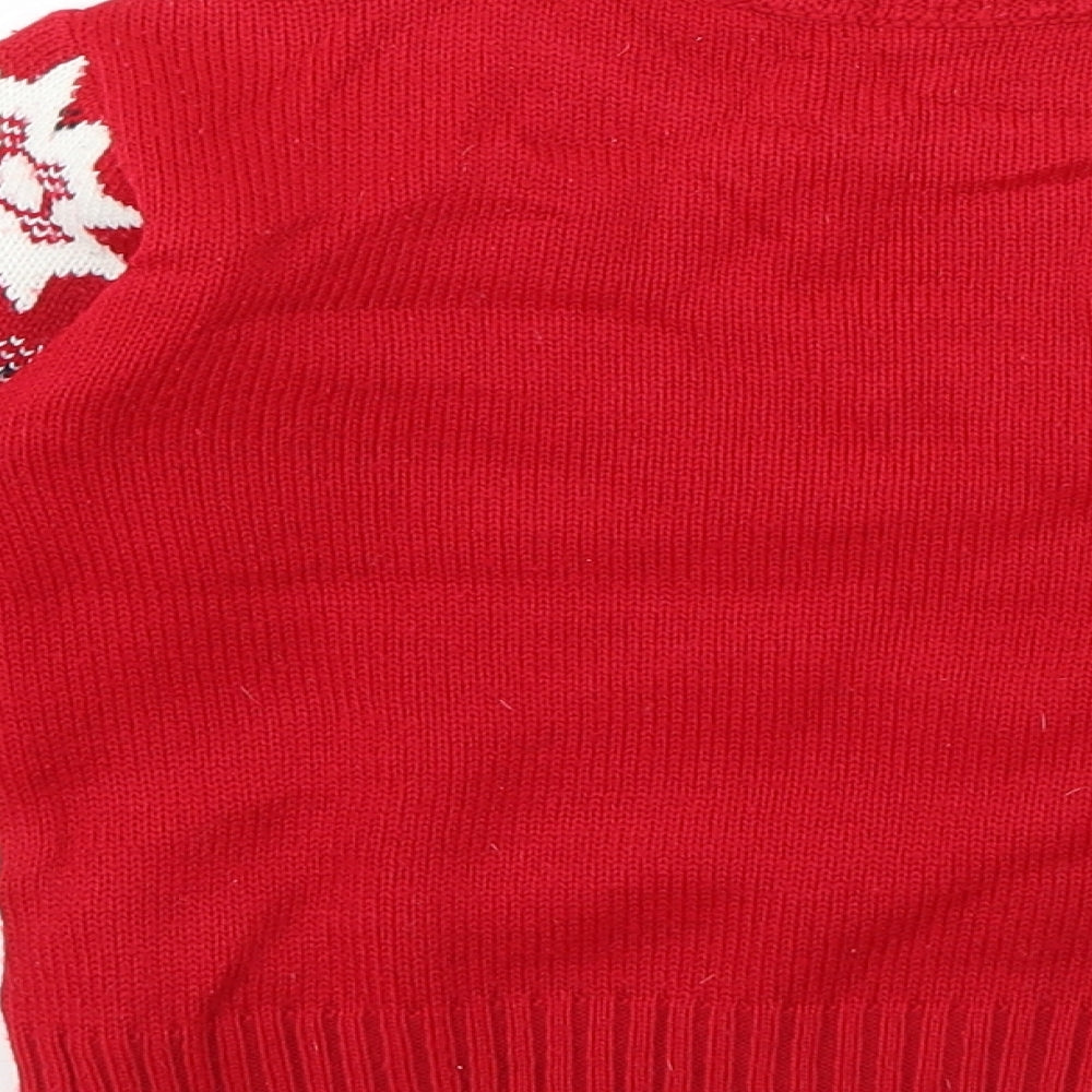 ZY Girls Red Crew Neck Geometric Acrylic Pullover Jumper Size 3-4 Years  Pullover