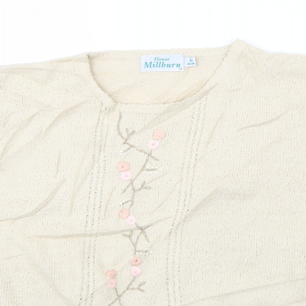 Honor Milburn Womens Ivory Round Neck  Acrylic Pullover Jumper Size 18