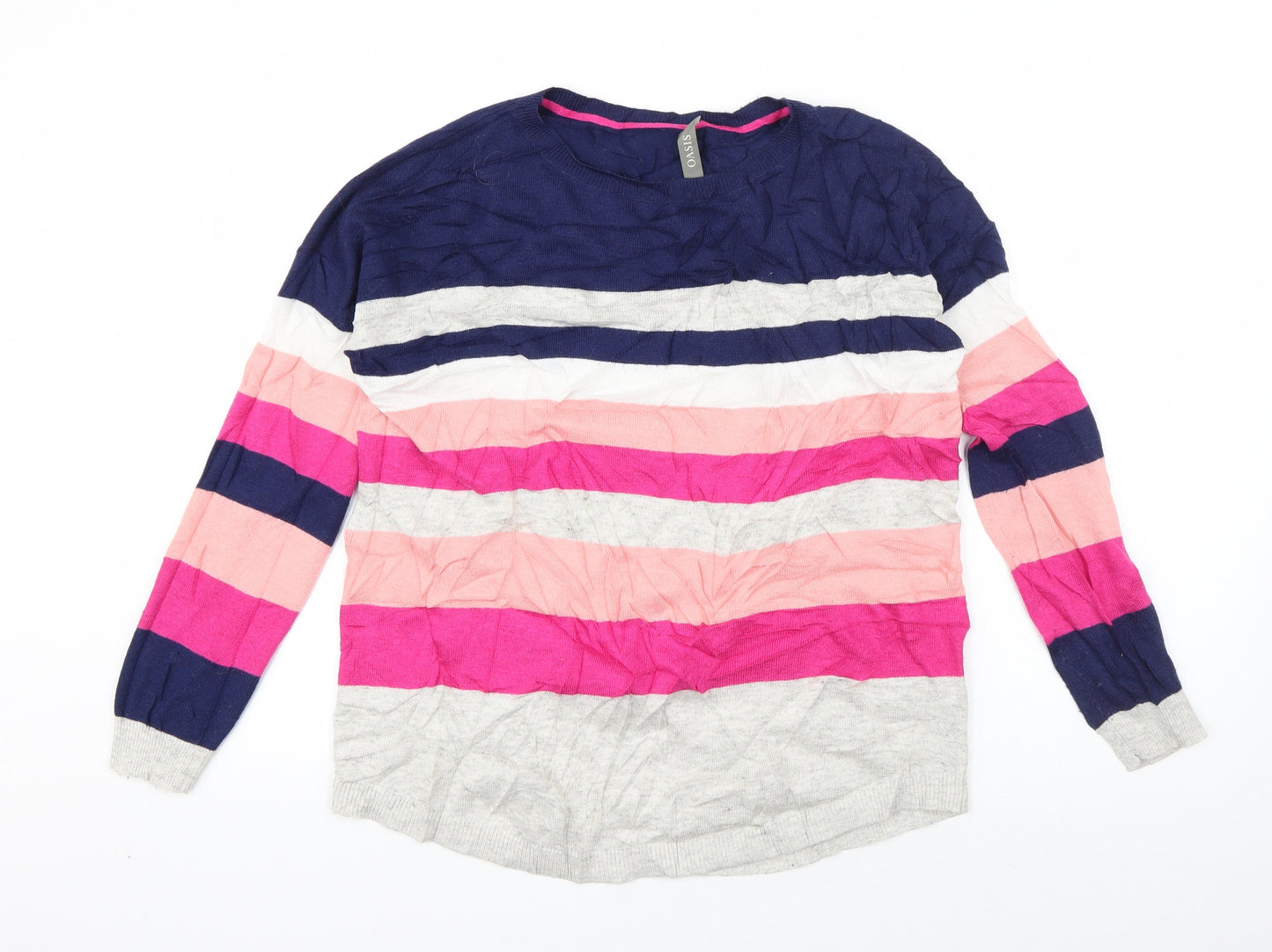 Oasis Womens Multicoloured Round Neck Striped Viscose Pullover Jumper Size S