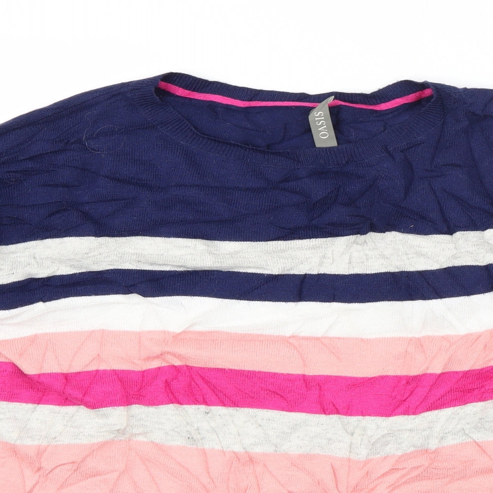 Oasis Womens Multicoloured Round Neck Striped Viscose Pullover Jumper Size S