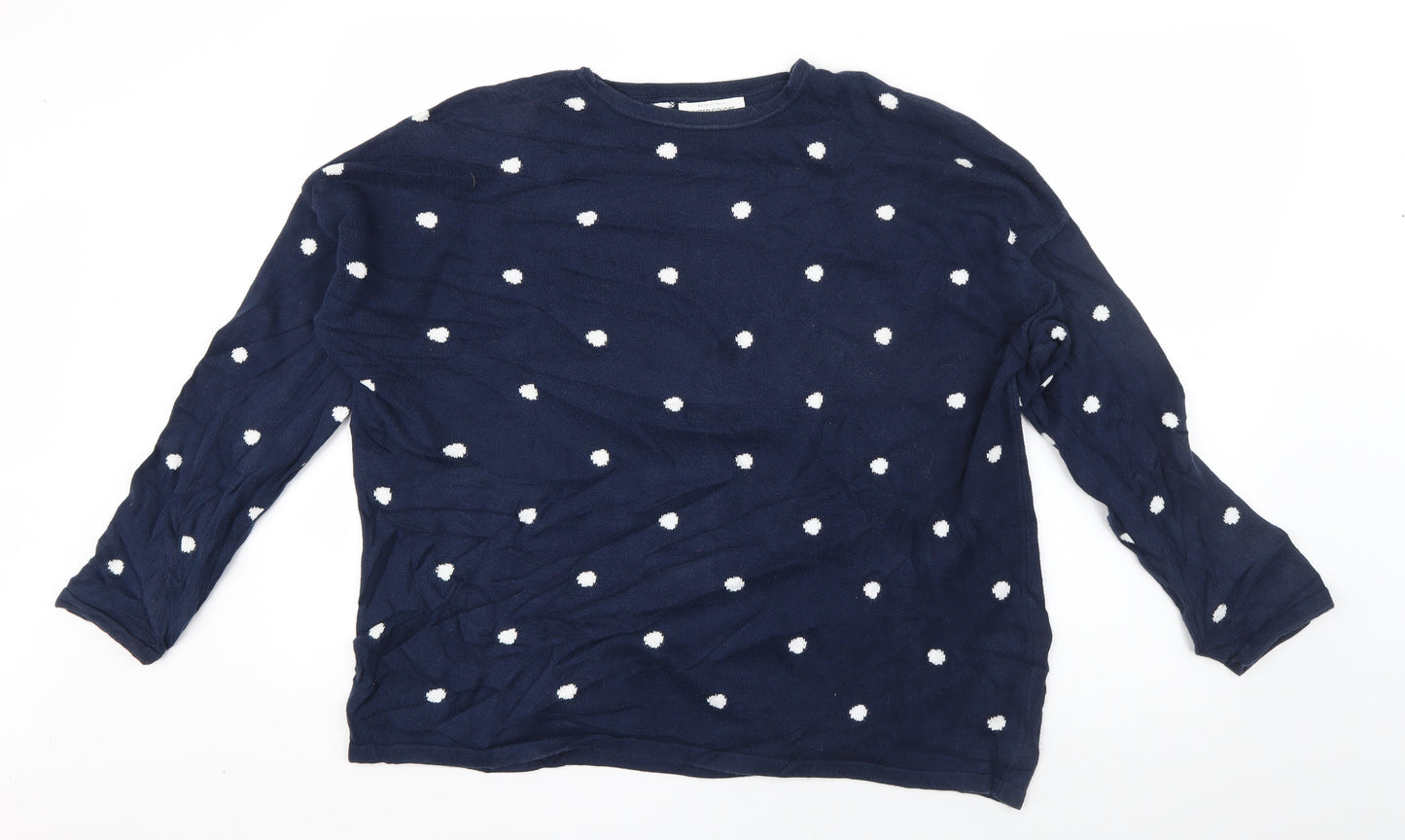 United Colors of Benetton Womens Blue Round Neck Polka Dot Cotton Pullover Jumper Size S