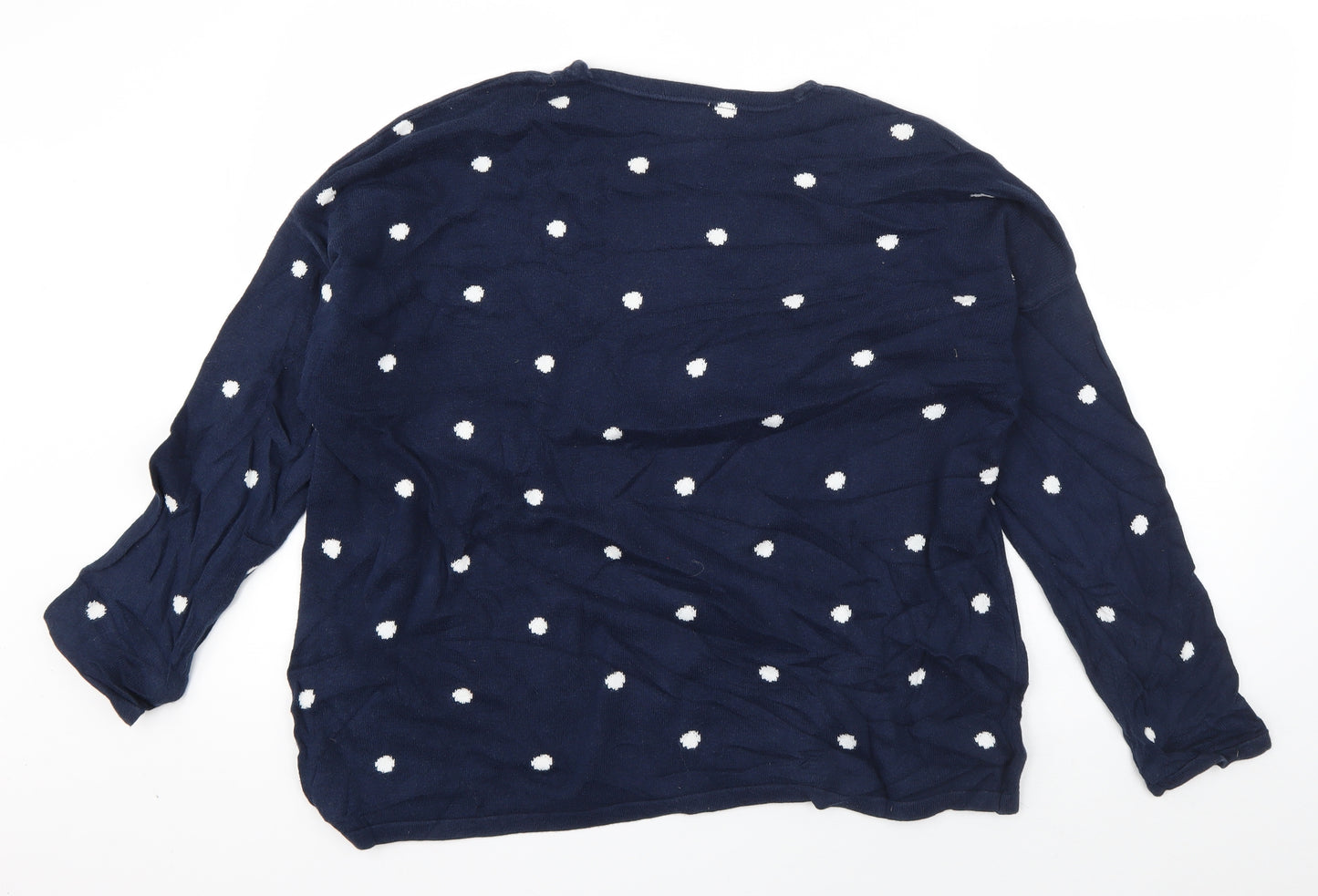 United Colors of Benetton Womens Blue Round Neck Polka Dot Cotton Pullover Jumper Size S