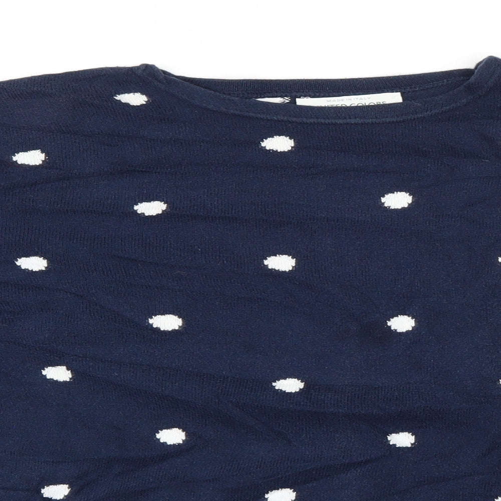 United Colors of Benetton Womens Blue Round Neck Polka Dot Cotton Pullover Jumper Size S