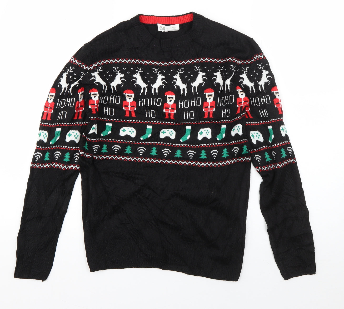 H&M Boys Black Crew Neck  Acrylic Pullover Jumper Size 11-12 Years  Pullover - Gamer Christmas
