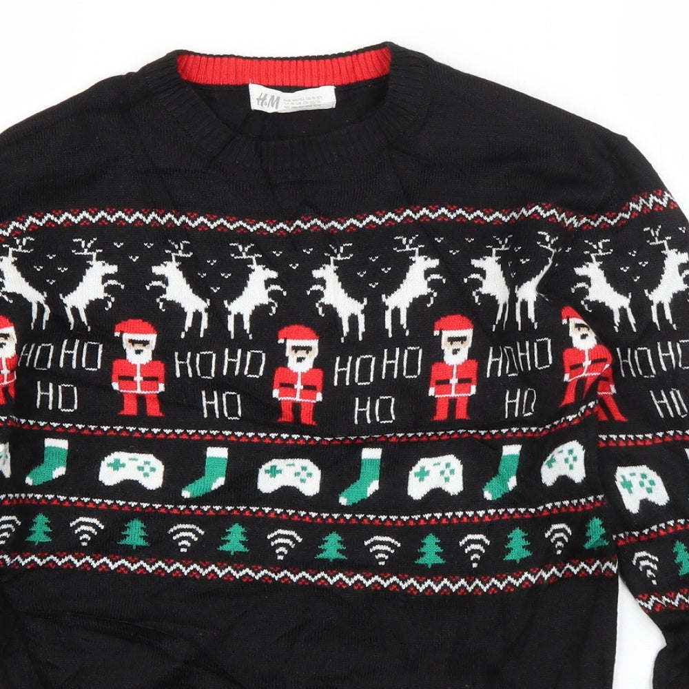H&M Boys Black Crew Neck  Acrylic Pullover Jumper Size 11-12 Years  Pullover - Gamer Christmas