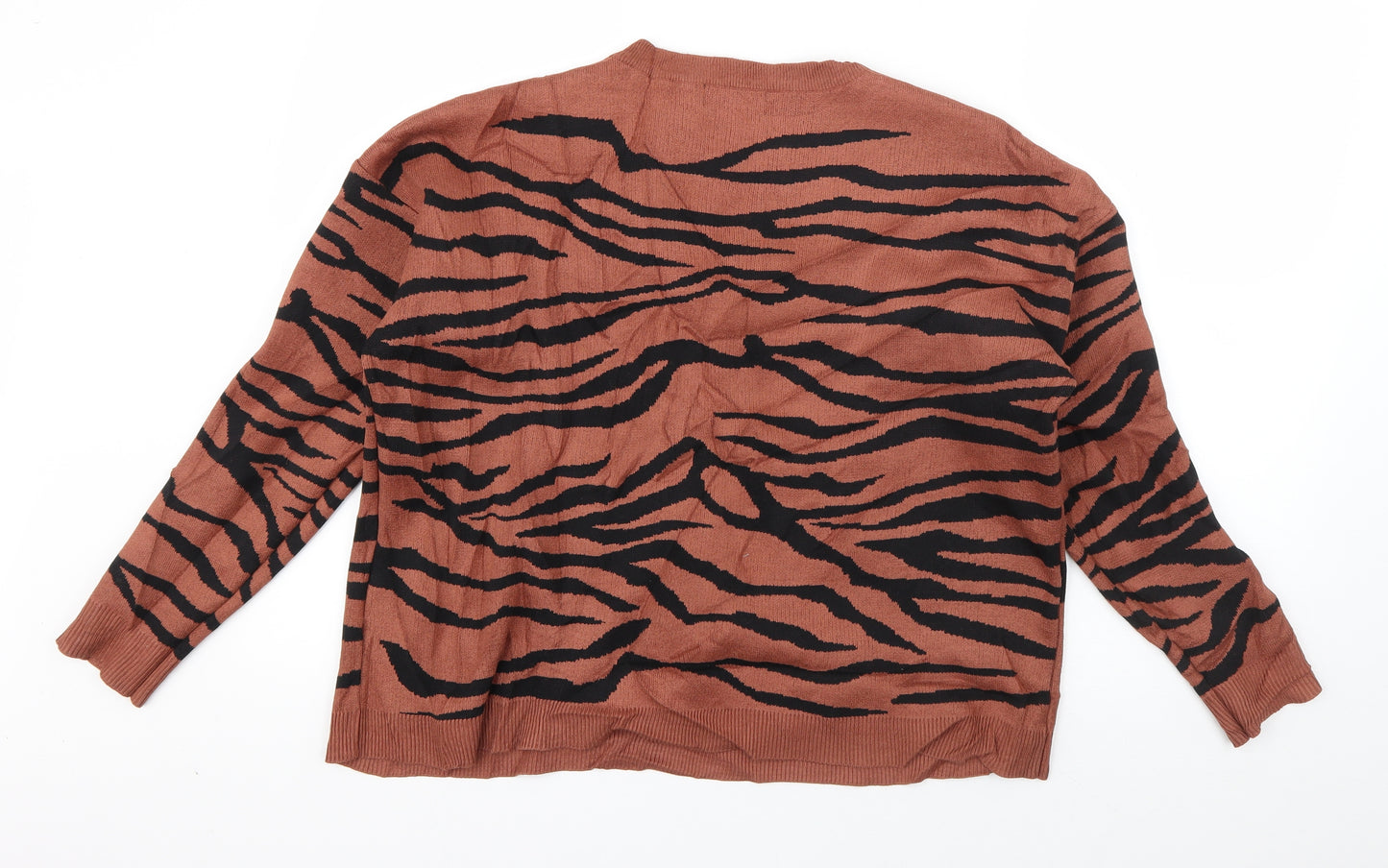 QED London Womens Brown Round Neck Animal Print Viscose Pullover Jumper Size M