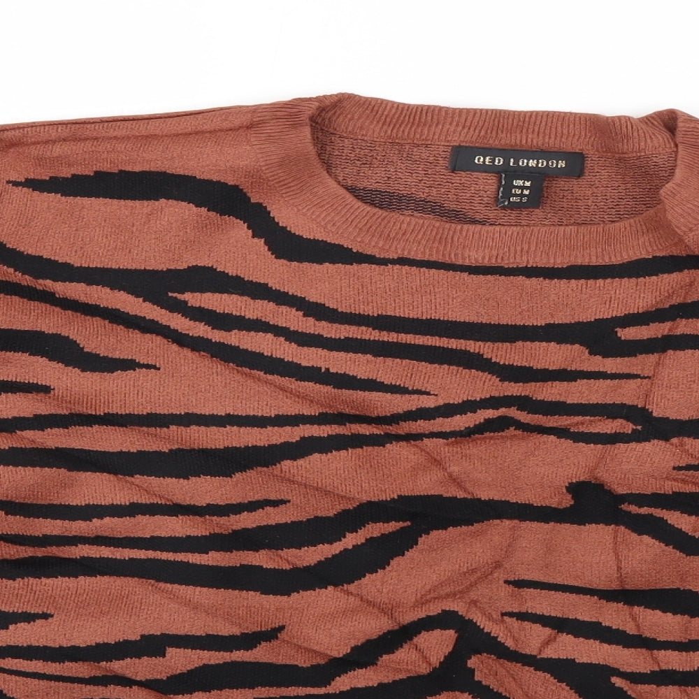 QED London Womens Brown Round Neck Animal Print Viscose Pullover Jumper Size M