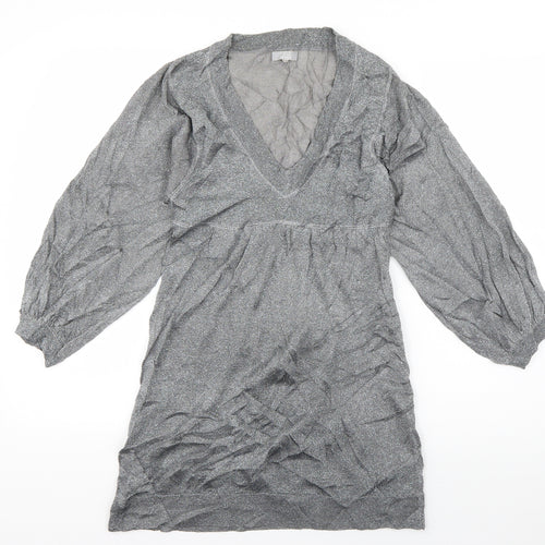 Topshop Womens Grey  Viscose T-Shirt Dress  Size 10  V-Neck Pullover