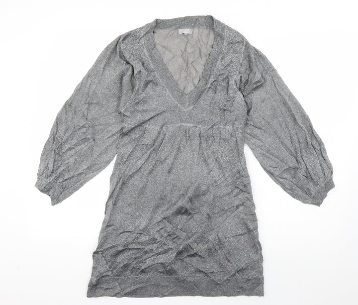 Topshop Womens Grey  Viscose T-Shirt Dress  Size 10  V-Neck Pullover