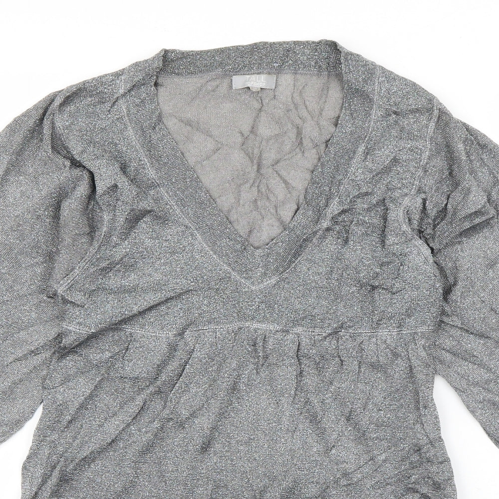 Topshop Womens Grey  Viscose T-Shirt Dress  Size 10  V-Neck Pullover
