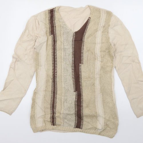 Preworn Womens Ivory V-Neck  Viscose Pullover Jumper Size 10