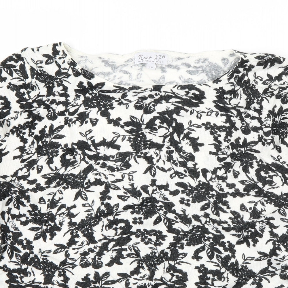 NEXT Womens Black Boat Neck Floral Acrylic Pullover Jumper Size 12