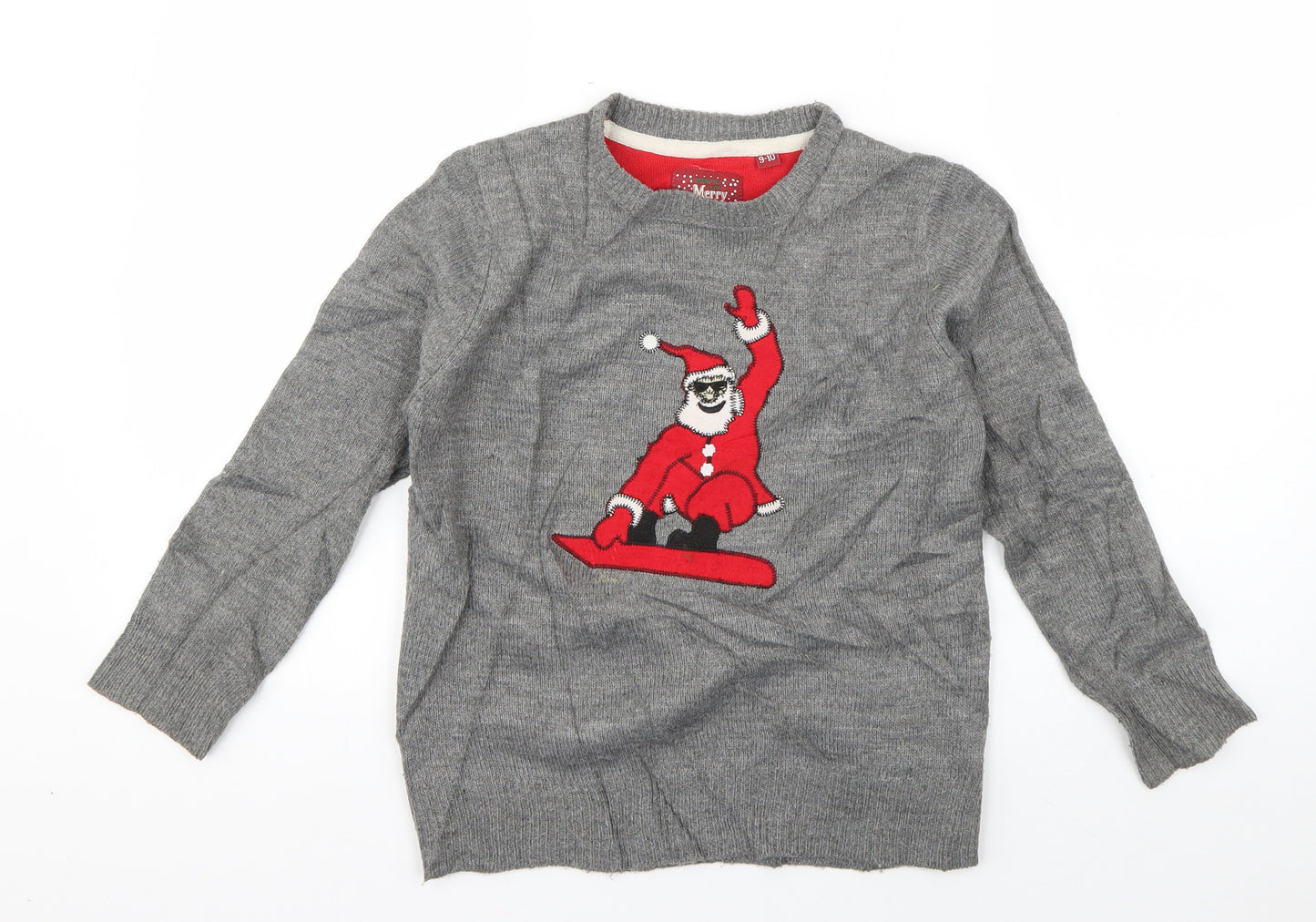 Brave Soul Boys Grey Round Neck  Acrylic Pullover Jumper Size 9-10 Years  Pullover - Santa Claus