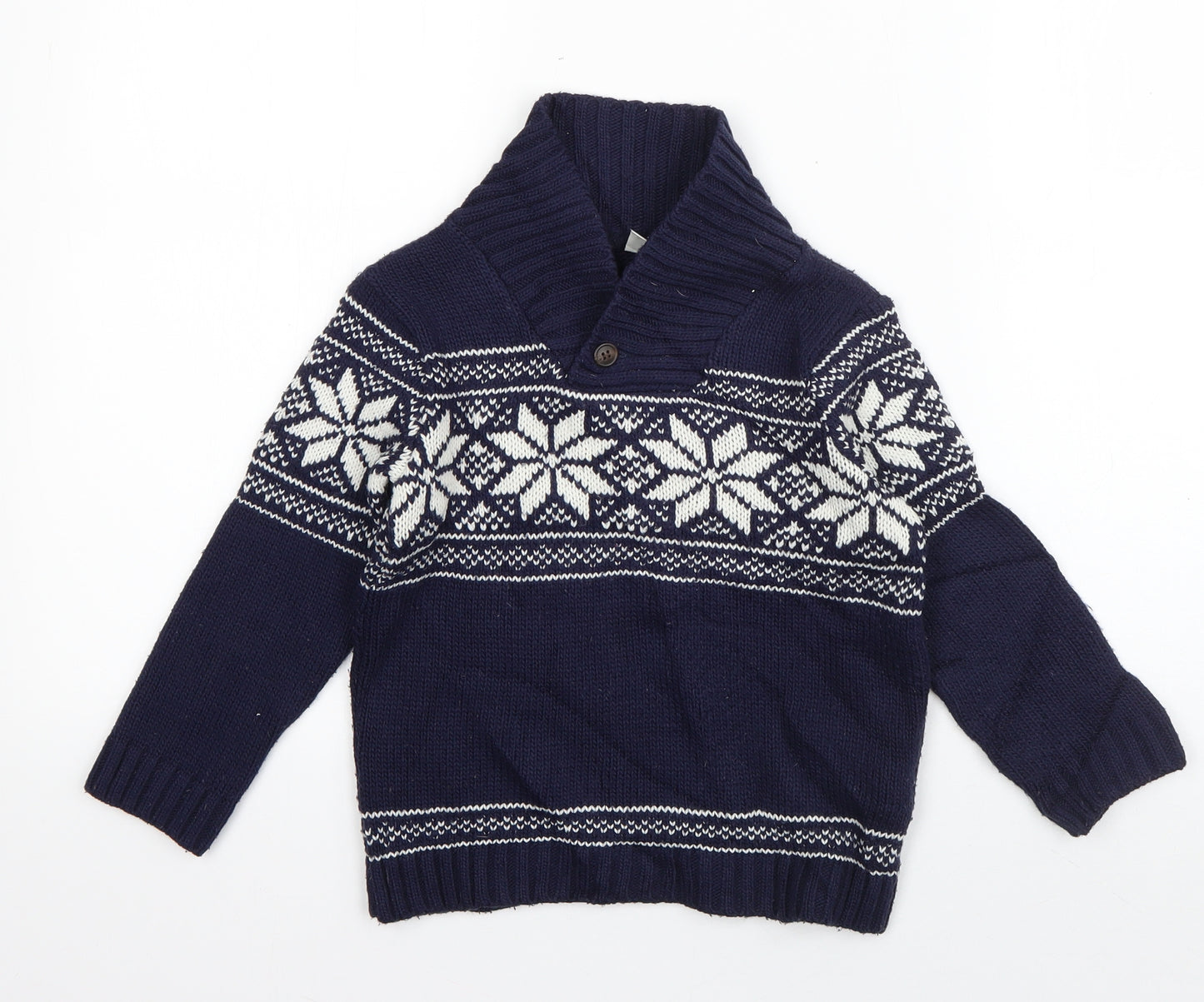 ZY Boys Blue Collared Geometric Acrylic Pullover Jumper Size 5-6 Years  Pullover