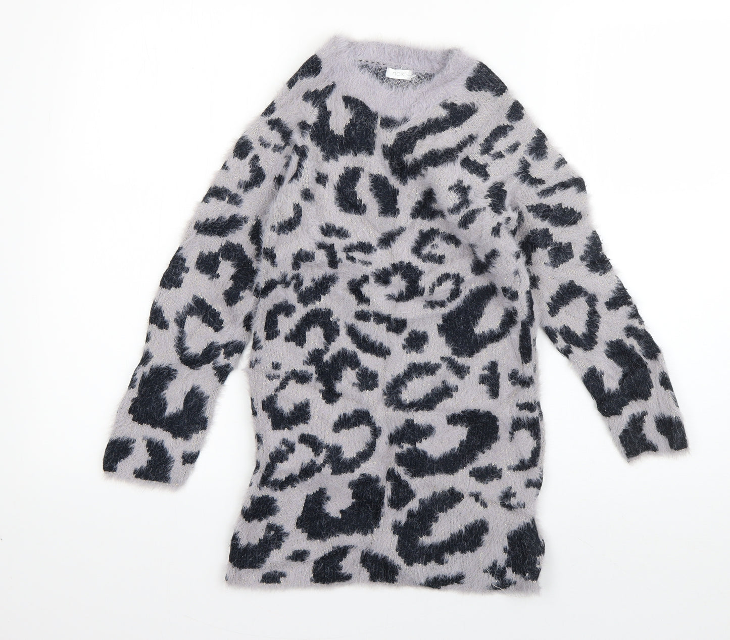 NEXT Girls Purple Round Neck Animal Print Nylon Pullover Jumper Size 7 Years  Pullover