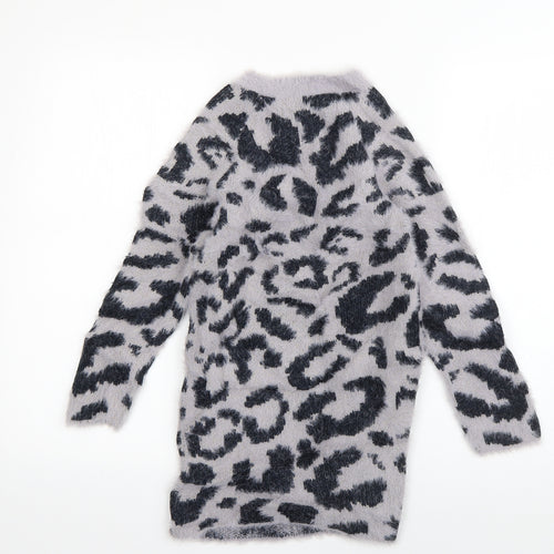 NEXT Girls Purple Round Neck Animal Print Nylon Pullover Jumper Size 7 Years  Pullover
