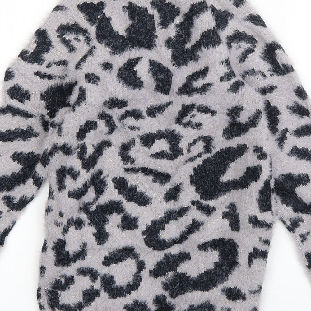 NEXT Girls Purple Round Neck Animal Print Nylon Pullover Jumper Size 7 Years  Pullover