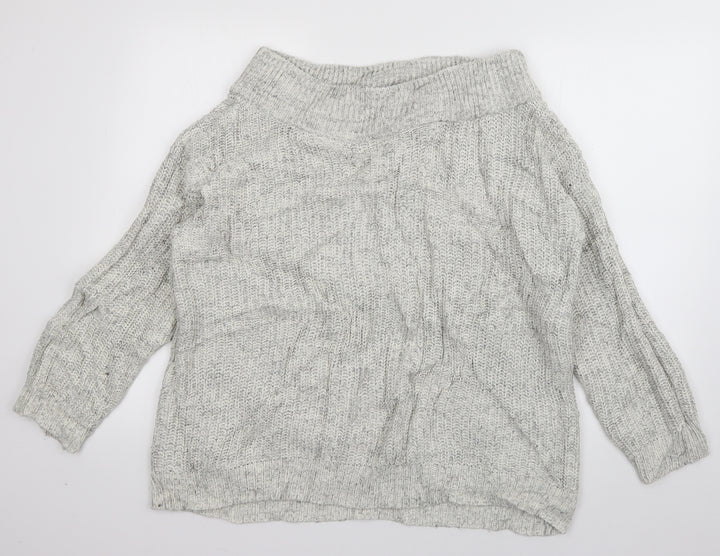 New Look Womens Grey Boat Neck Acrylic Pullover Jumper Size M