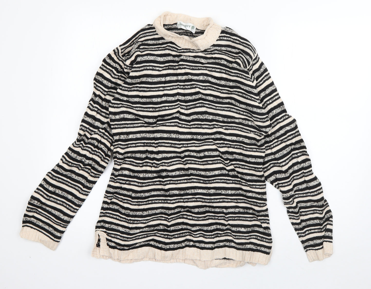 Jumper  Womens Pink Round Neck Striped Cotton Pullover Jumper Size S