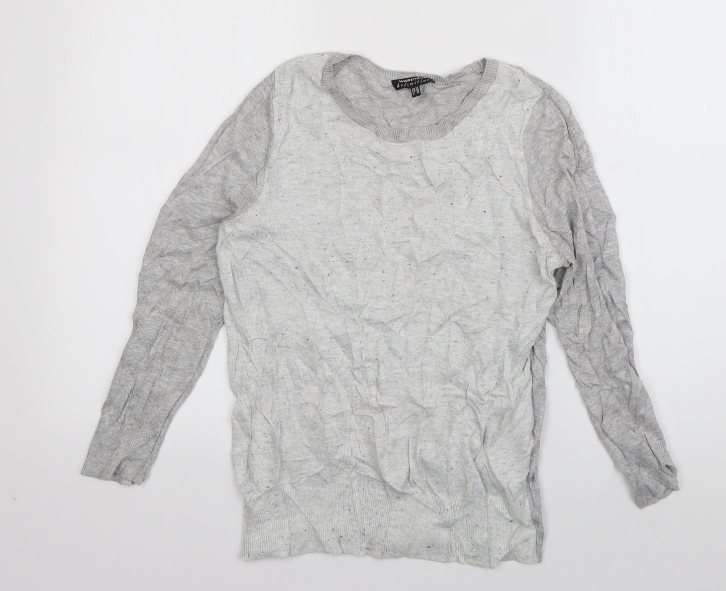 Warehouse Womens Grey Round Neck  Cotton Pullover Jumper Size 10