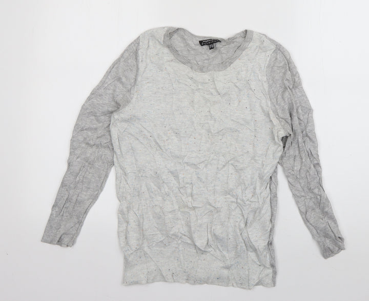 Warehouse Womens Grey Round Neck  Cotton Pullover Jumper Size 10