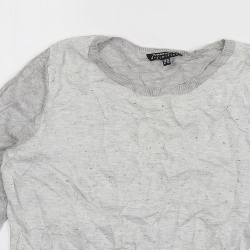 Warehouse Womens Grey Round Neck  Cotton Pullover Jumper Size 10