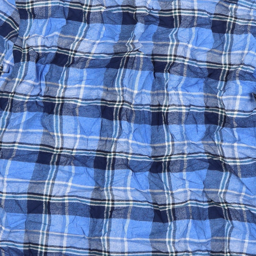 Matalan Mens Blue Plaid Cotton  Button-Up Size M Collared Button