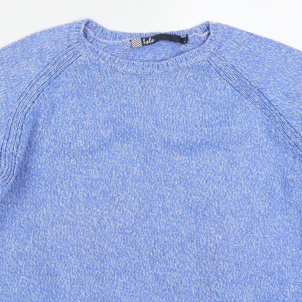 Isle Womens Blue Round Neck  Cotton Pullover Jumper Size 14