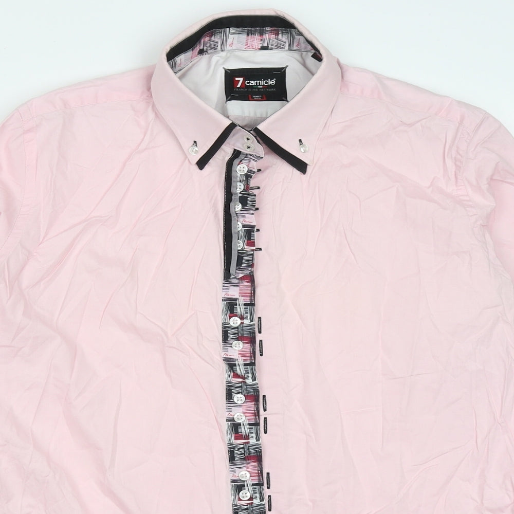 7camicie Mens Pink  Cotton  Button-Up Size XL Collared Button