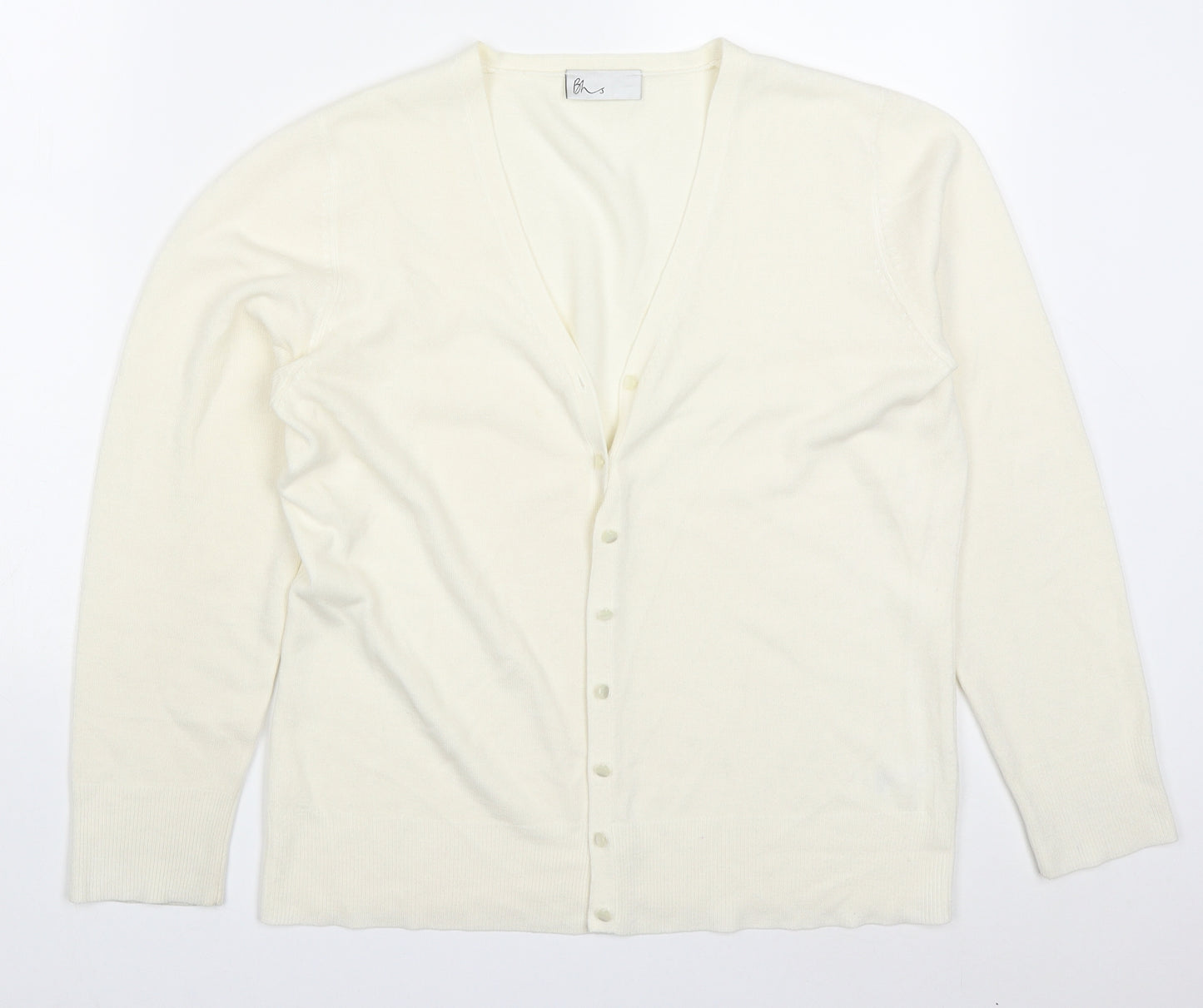 BHS Womens Ivory V-Neck  Acrylic Cardigan Jumper Size 14