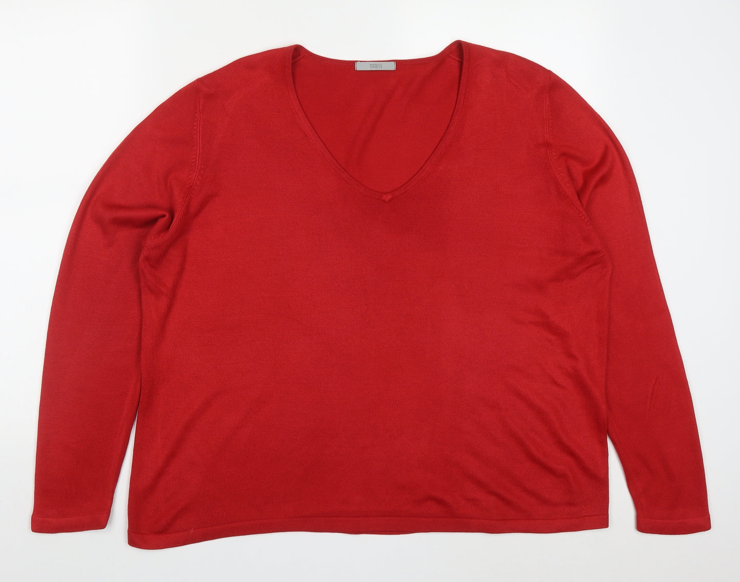 Marks and Spencer Womens Red V-Neck  Acrylic Pullover Jumper Size 22