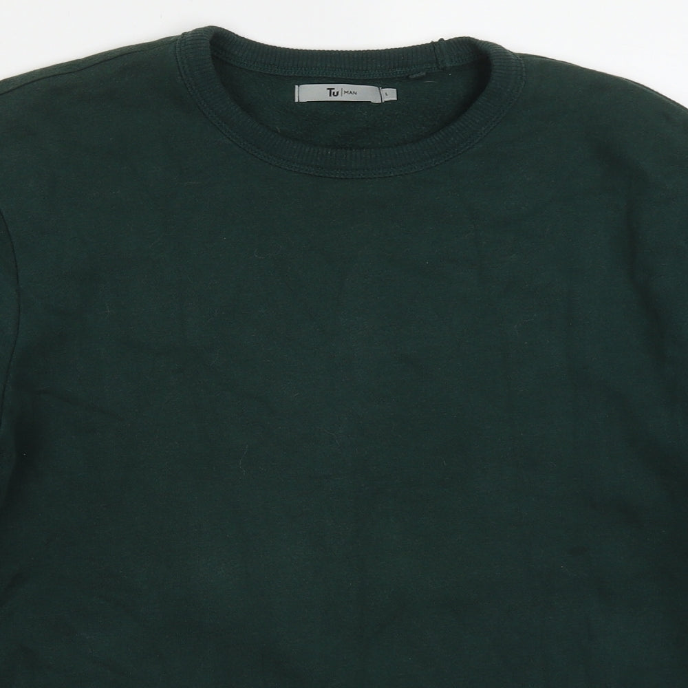 TU Mens Green  Cotton Pullover Sweatshirt Size L