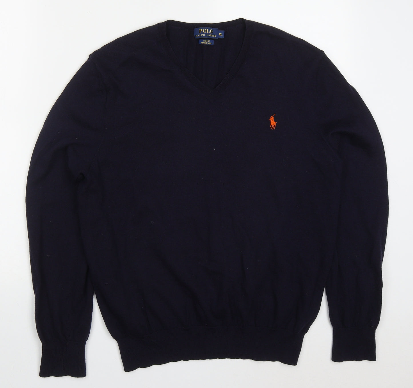 Ralph Lauren Mens Blue V-Neck  Wool Pullover Jumper Size XL