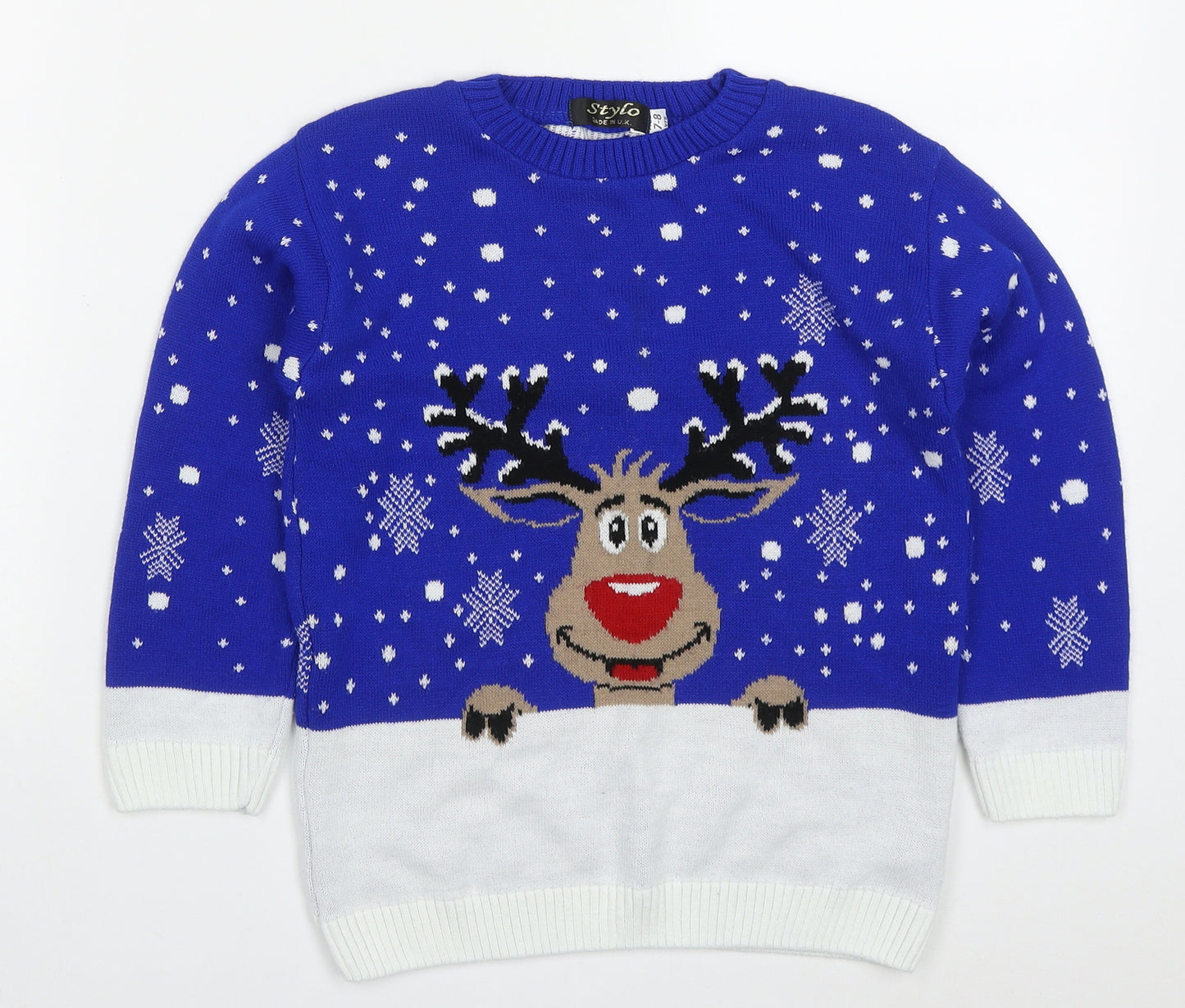 Stylo Boys Blue Round Neck  Acrylic Pullover Jumper Size 7-8 Years  Pullover - Rudolph Christmas Jumper