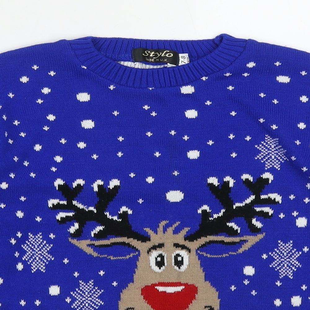 Stylo Boys Blue Round Neck  Acrylic Pullover Jumper Size 7-8 Years  Pullover - Rudolph Christmas Jumper