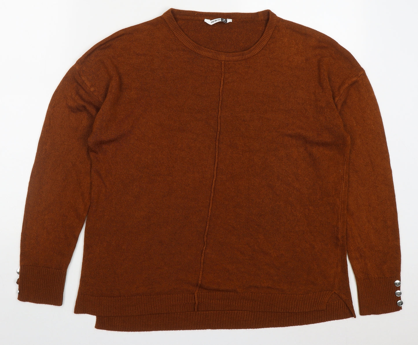 Pep&Co Womens Brown Round Neck  Acrylic Pullover Jumper Size 18