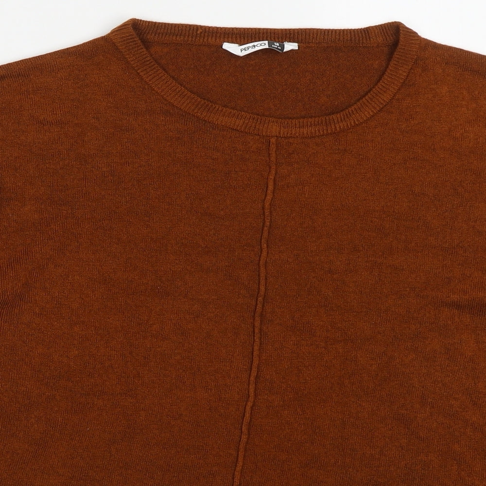 Pep&Co Womens Brown Round Neck  Acrylic Pullover Jumper Size 18