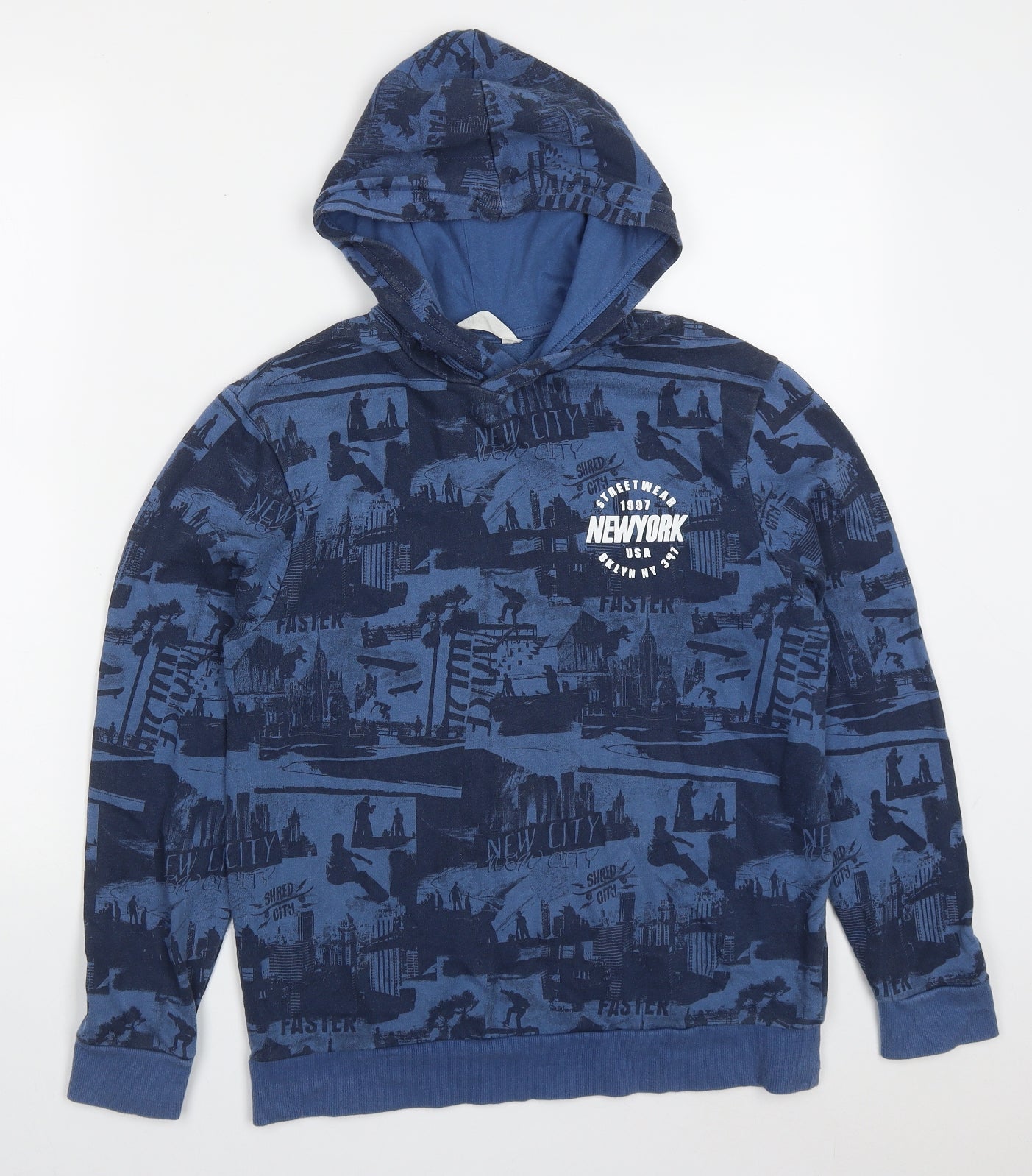 H&M Boys Blue  Cotton Pullover Hoodie Size 13-14 Years  Pullover - New York