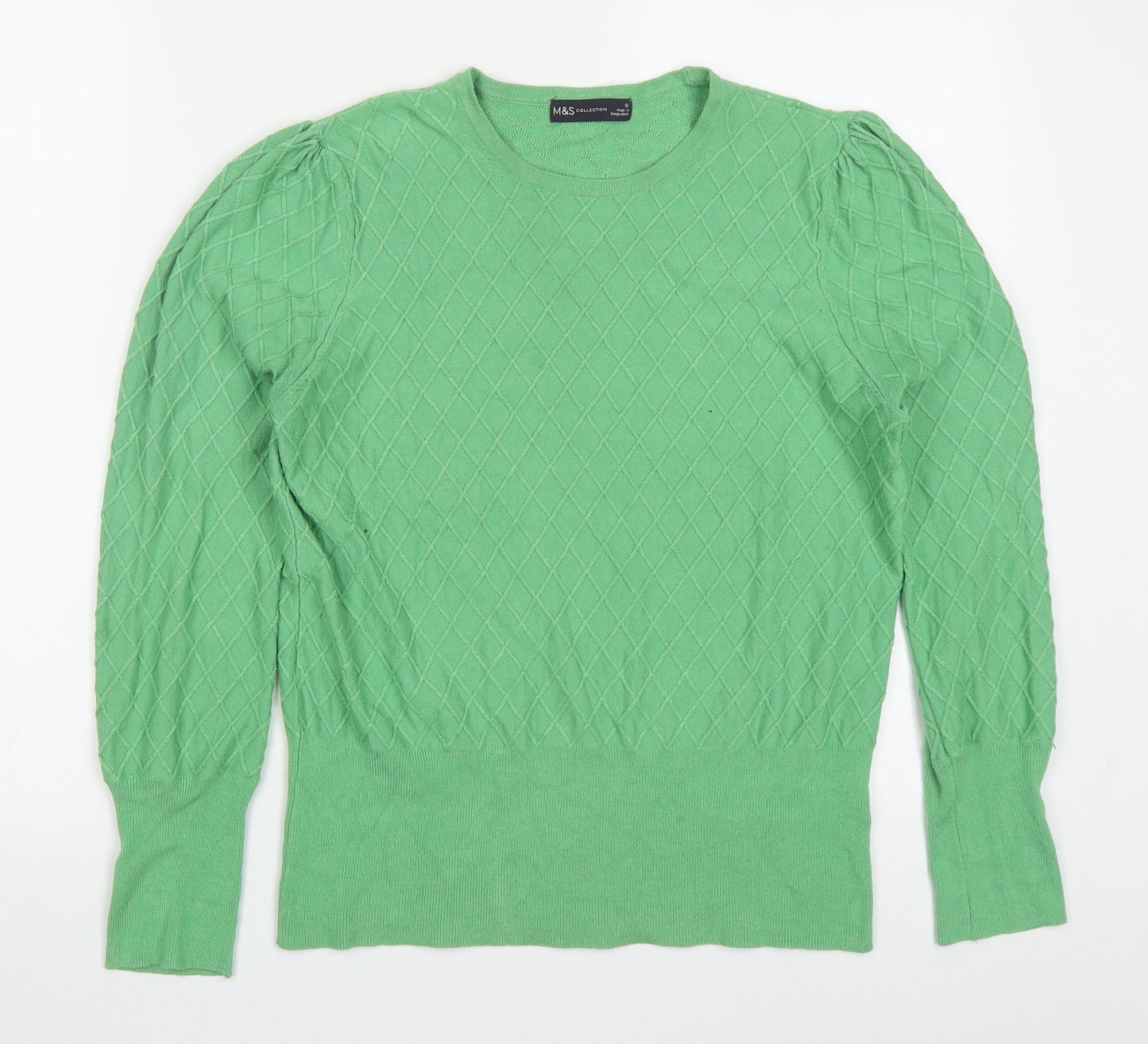 Marks and Spencer Womens Green Round Neck  Viscose Pullover Jumper Size 12