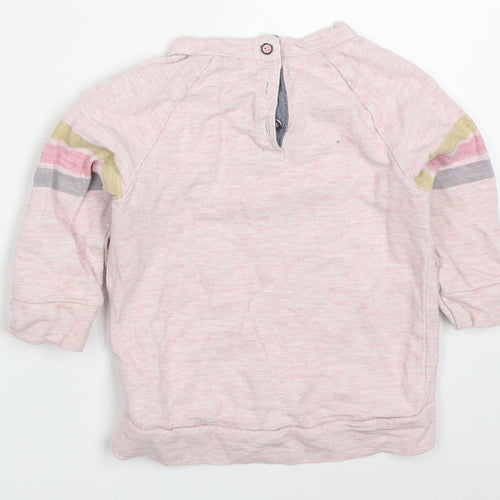 NEXT Girls Pink Striped Cotton Basic T-Shirt Size 12-18 Months Roll Neck Pullover - Stay Cool