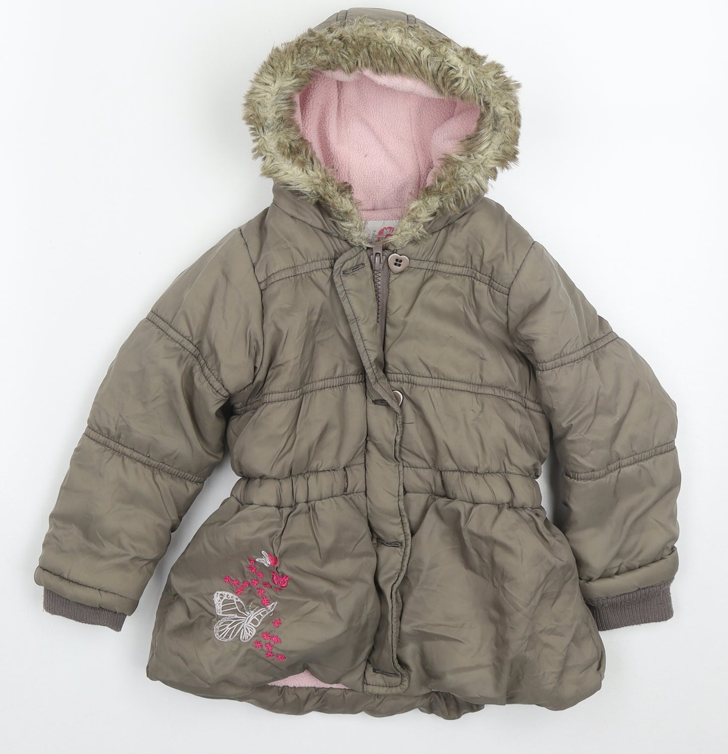Evie Girls Brown   Parka Coat Size 18-24 Months   Zip - Butterfly