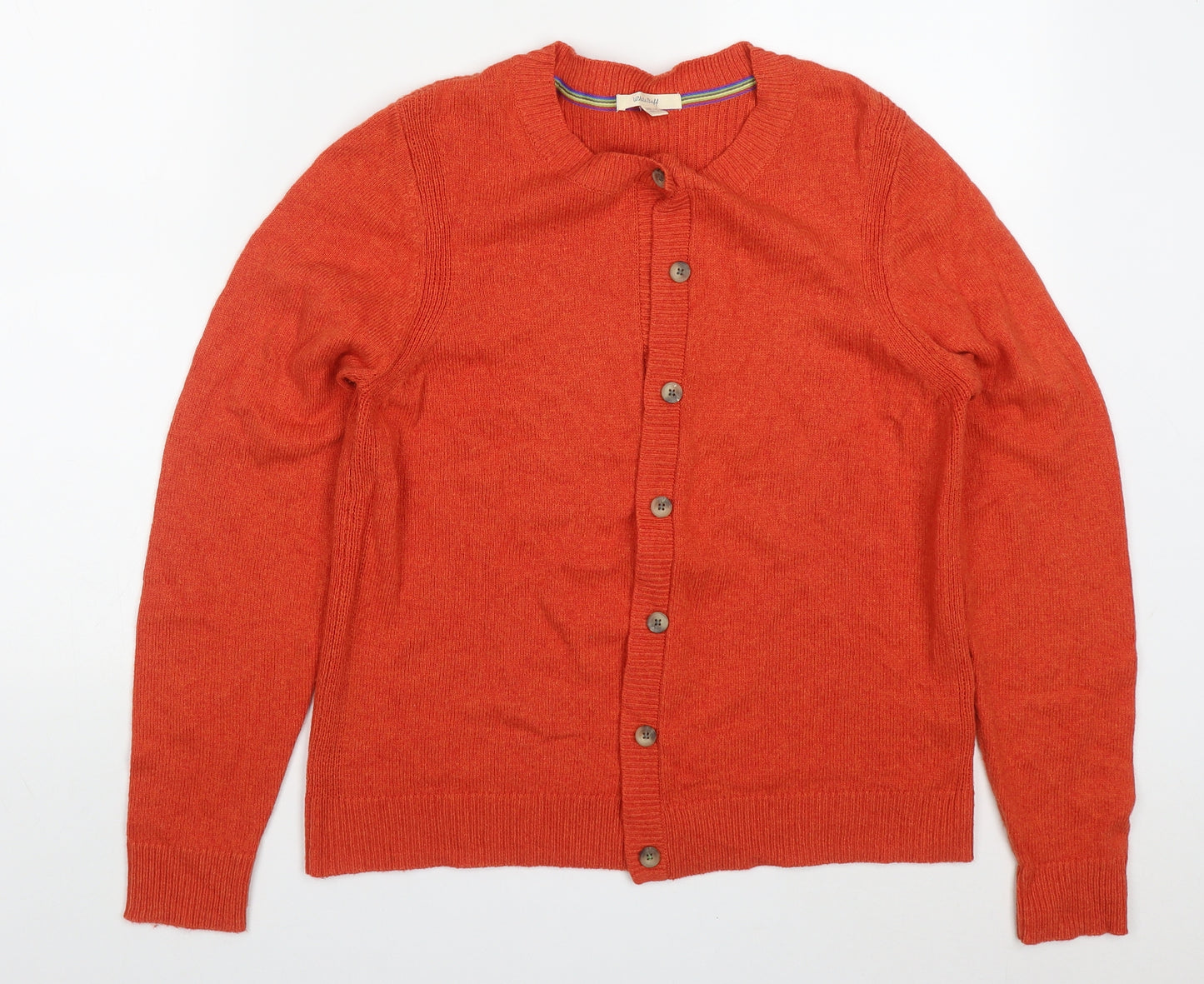 White Stuff Womens Orange Round Neck  Nylon Cardigan Jumper Size 14
